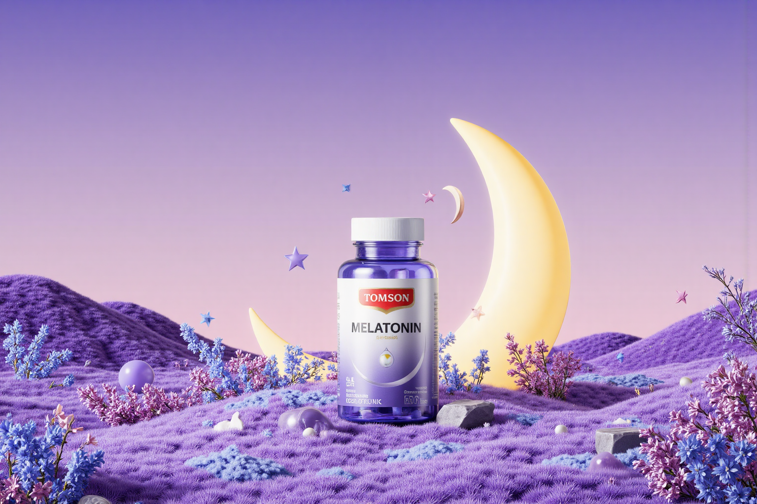 梦幻月夜中的褪黑素产品广告图