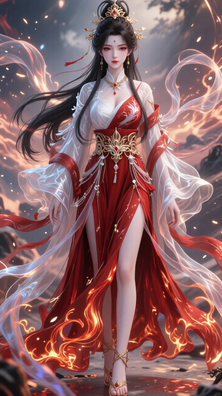 华丽红白古风仙侠女神