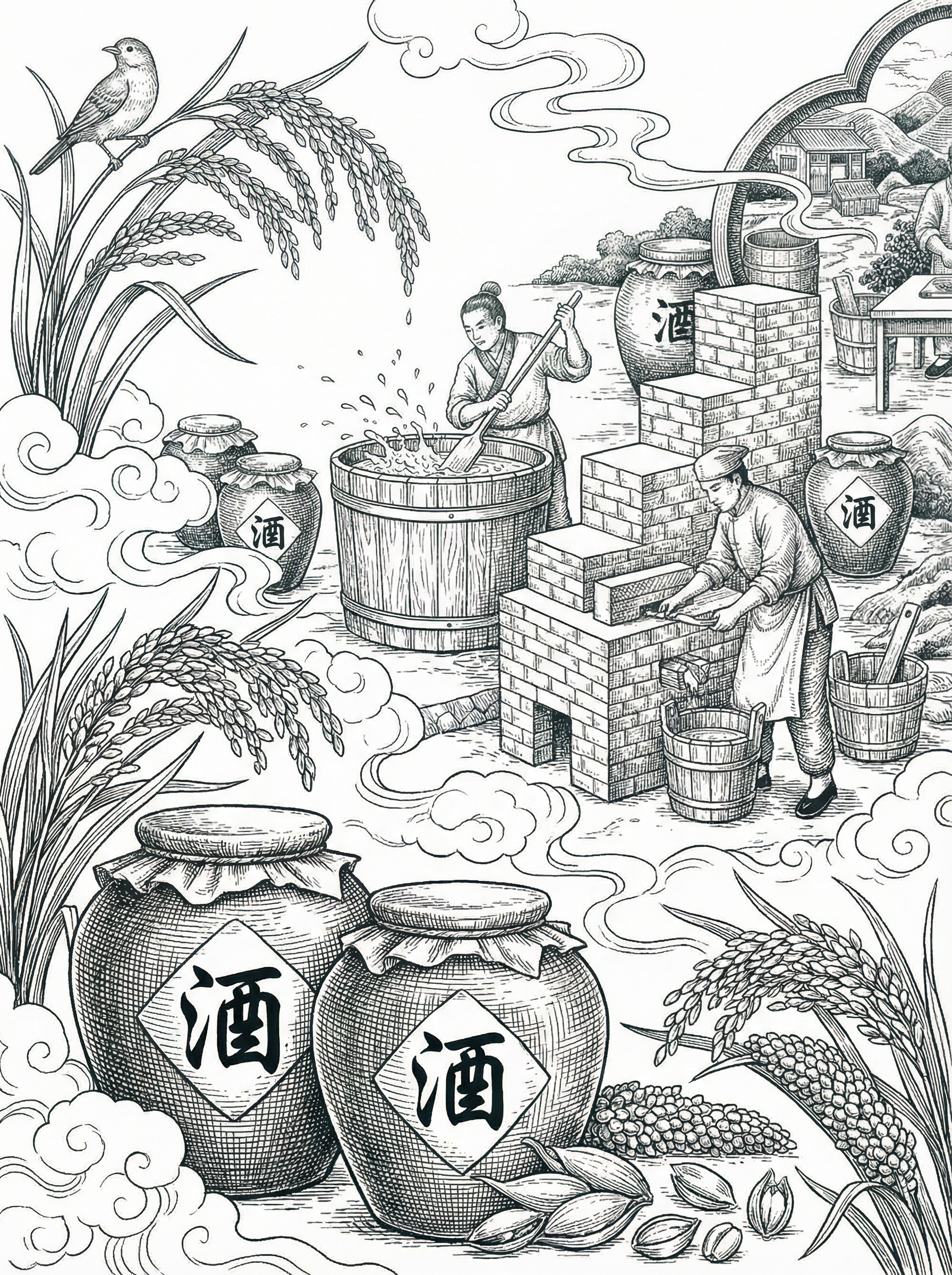 商业级品牌包装插画。酒水类包装插画版画