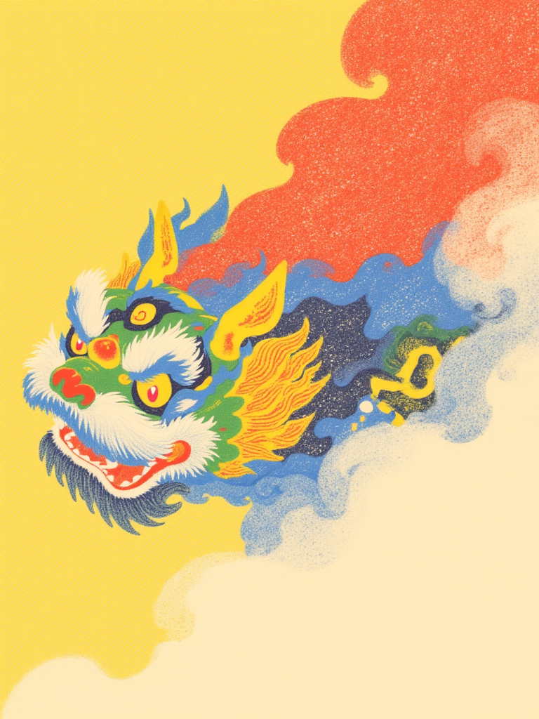 彩色祥云龙头插画