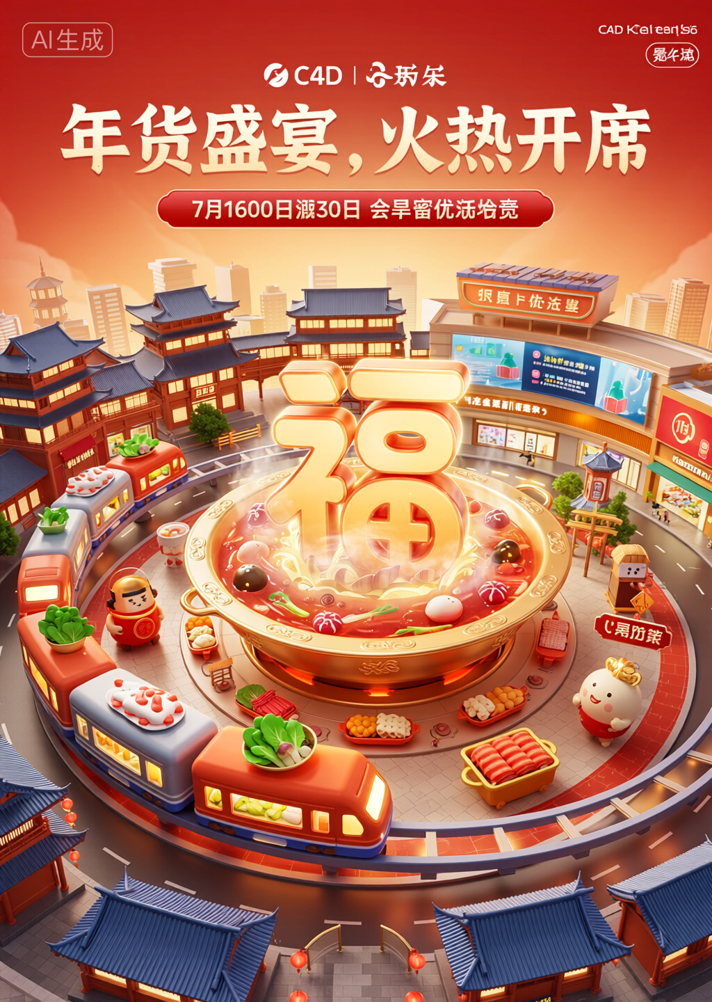 3D电商场景渲染，电商活动海报，活动KV，3DKV海报