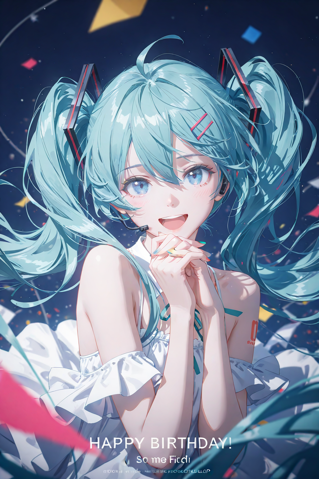 梦幻蓝发生日祝福少女插画