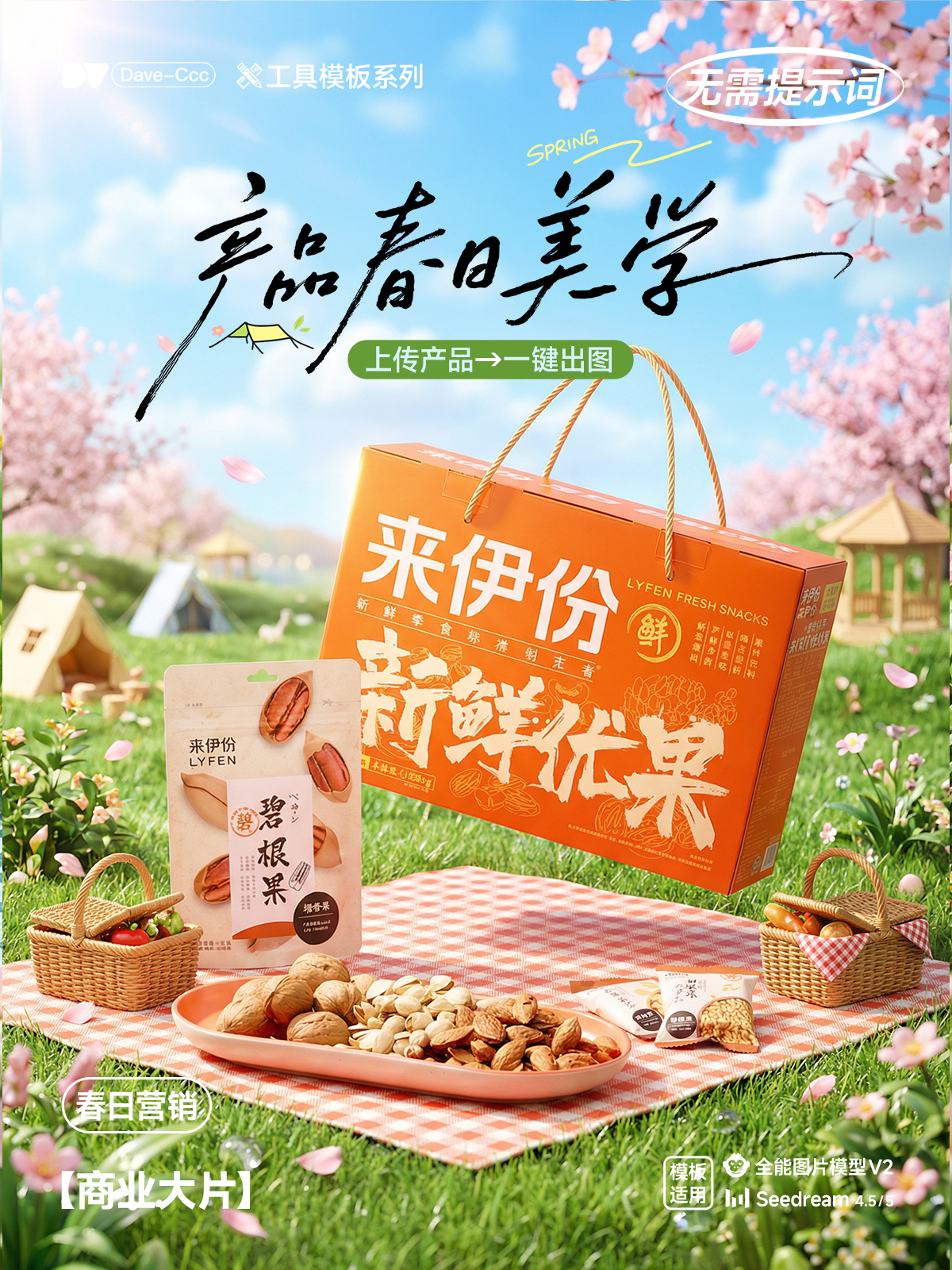 一键生成电商春日出游场景产品美学海报｜全案流程展示