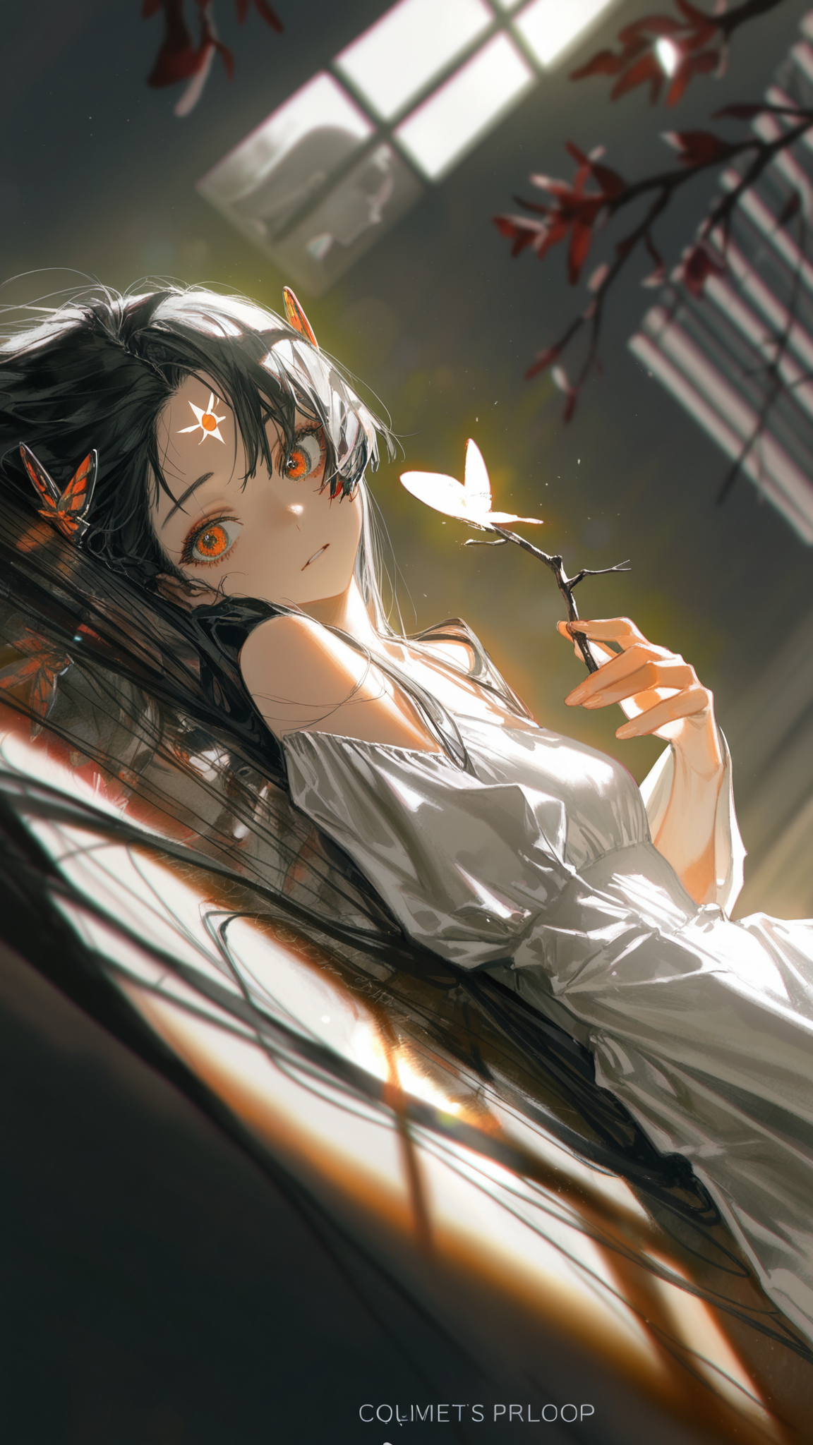 窗边静卧的蝶瞳少女