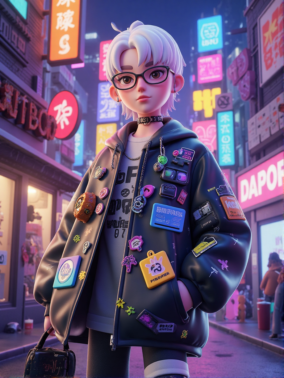 霓虹街头的潮流少年