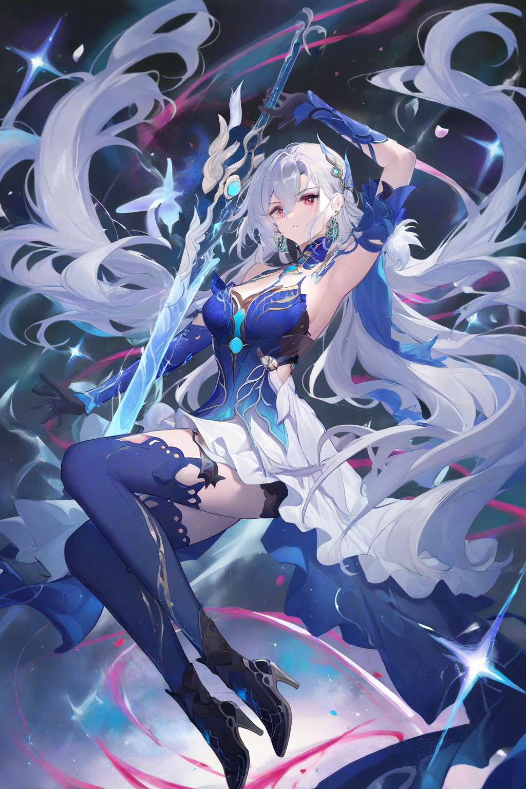 星辉环绕的蓝白战舞少女