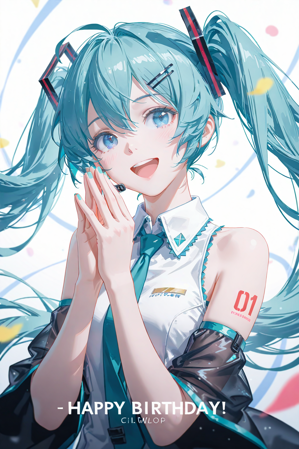 梦幻蓝发生日祝福少女插画