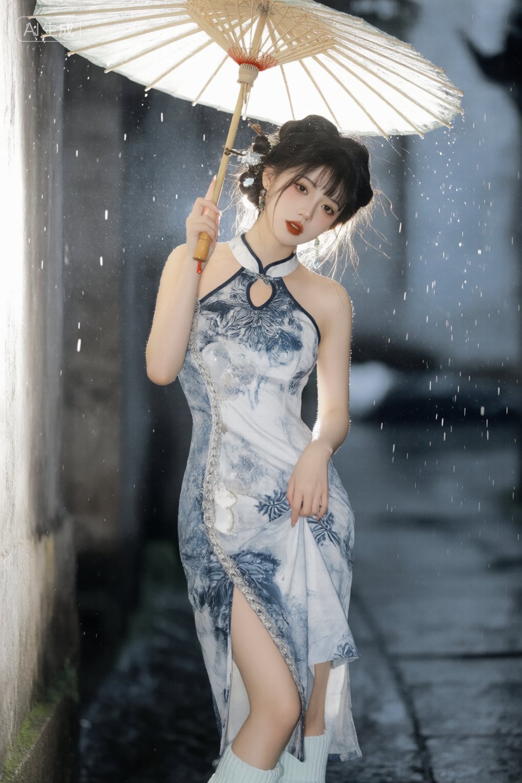 雨巷中的汉元素旗袍少女