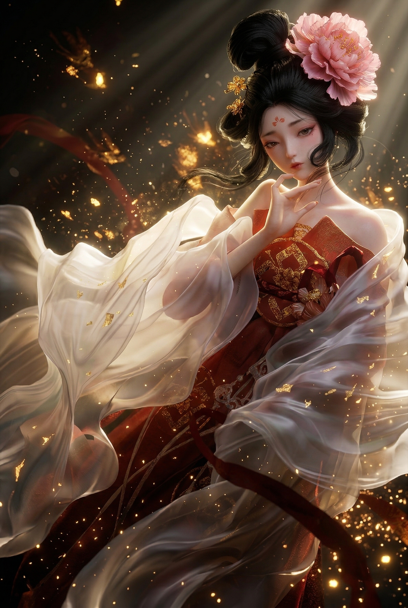 华美和风古典仕女与金色光影