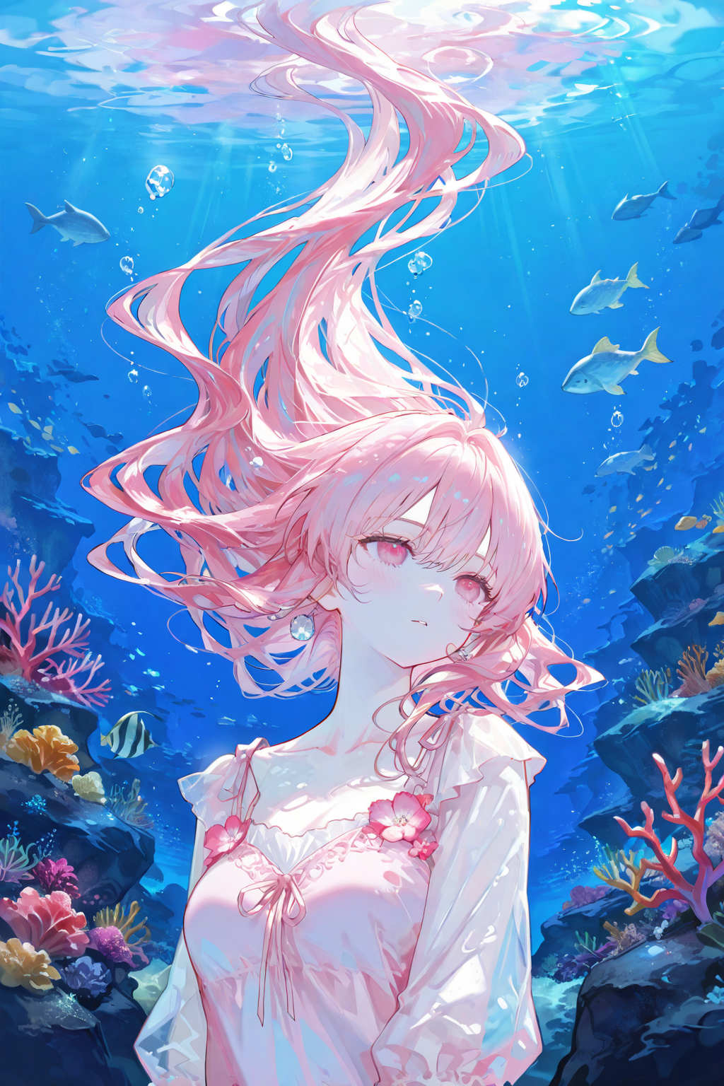 梦幻海底中的粉发少女