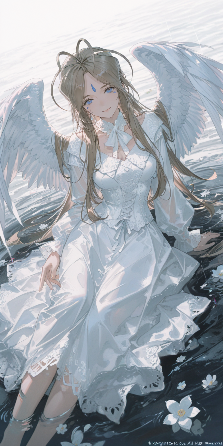 水面之上的白羽天使少女