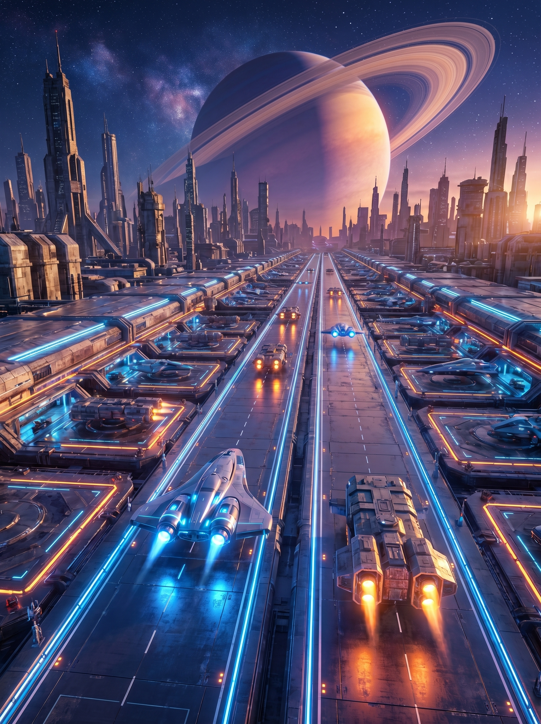环绕巨行星的未来太空都市与高速航道
