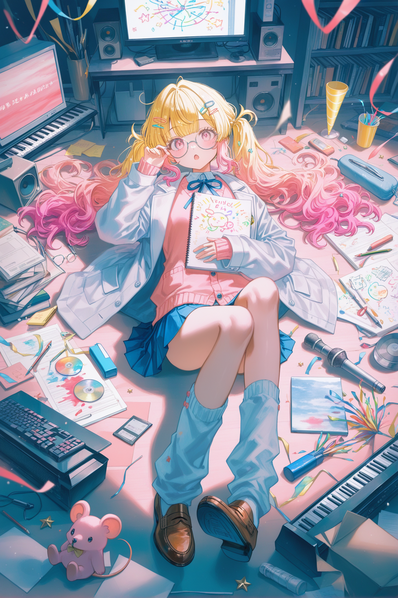 沉浸在创作空间中的金发少女