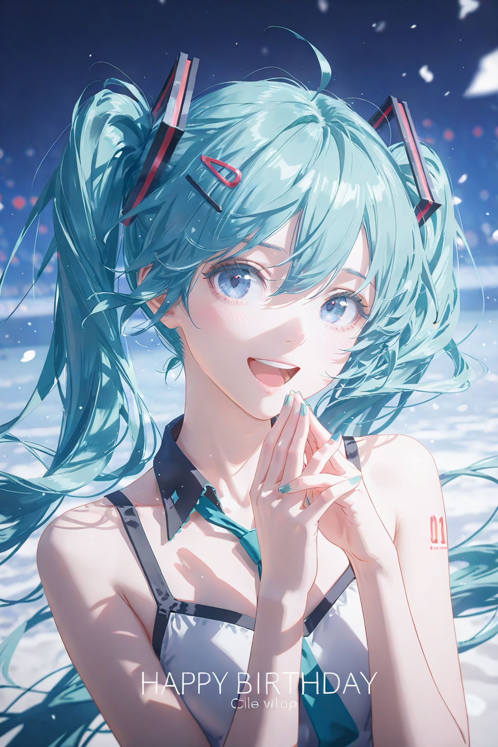 梦幻蓝发生日祝福少女插画