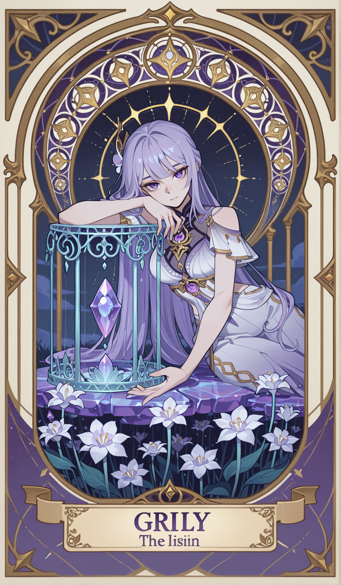 紫发魔幻少女与星辰祭坛的幻想插画