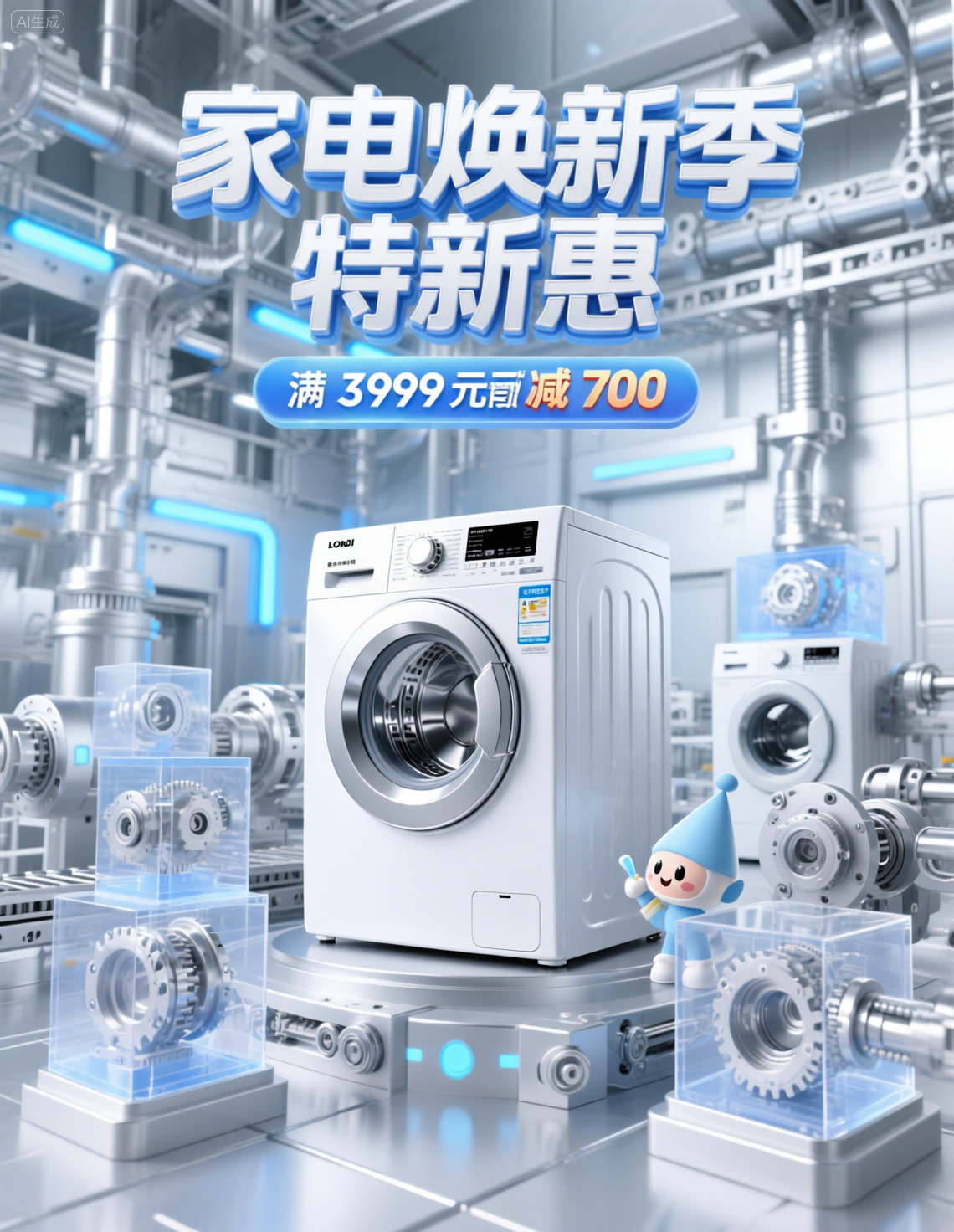 家电焕新季洗衣机促销海报