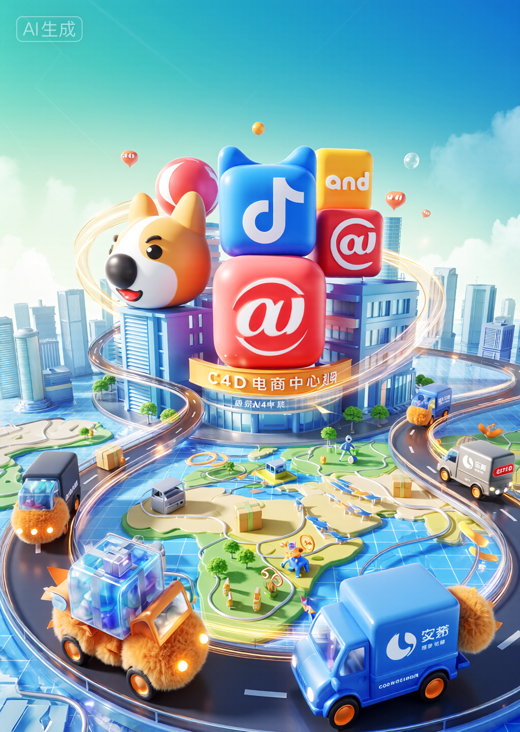 3D电商场景渲染，电商活动海报，活动KV，3DKV海报