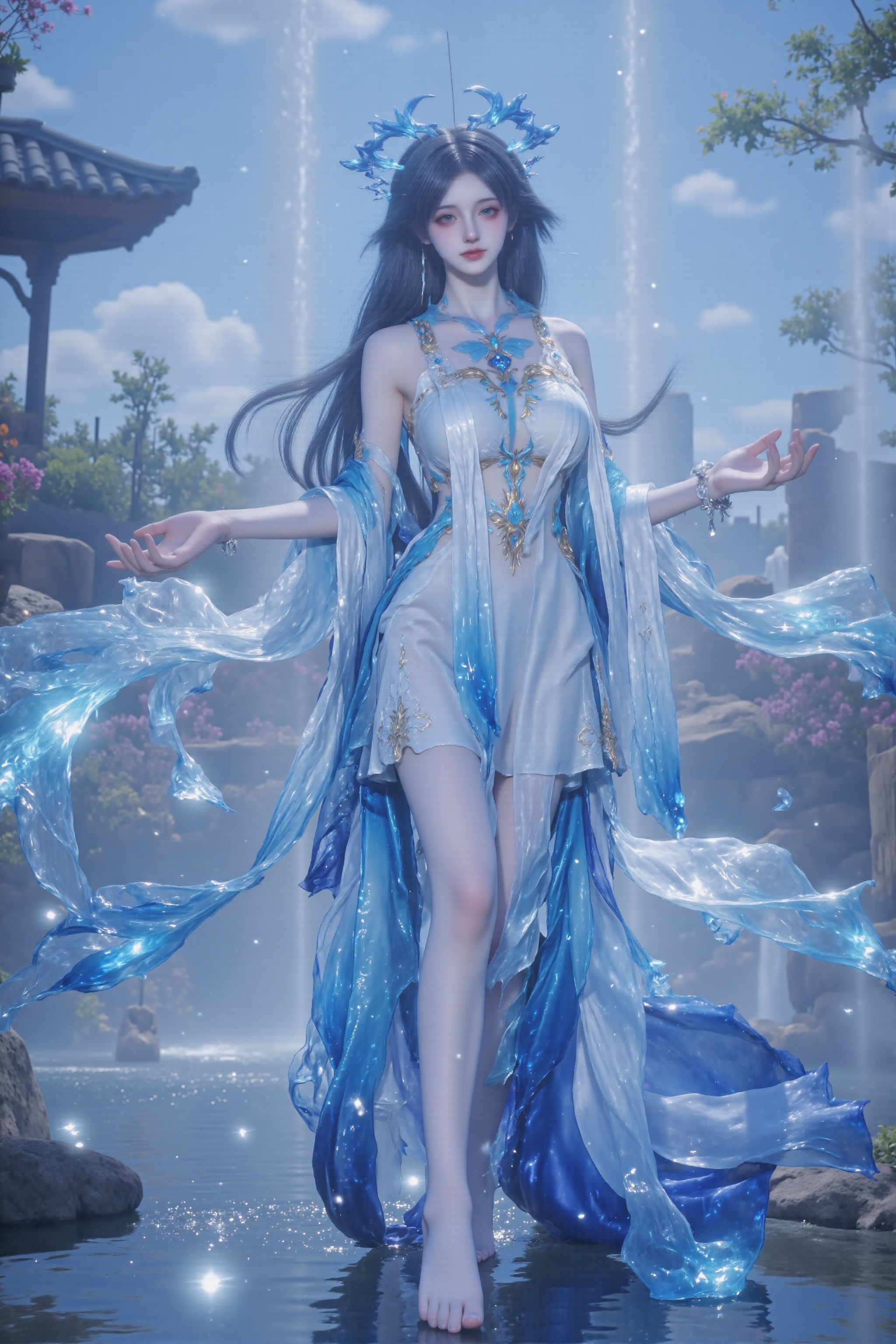 月光下的冰蓝蝶翼女神