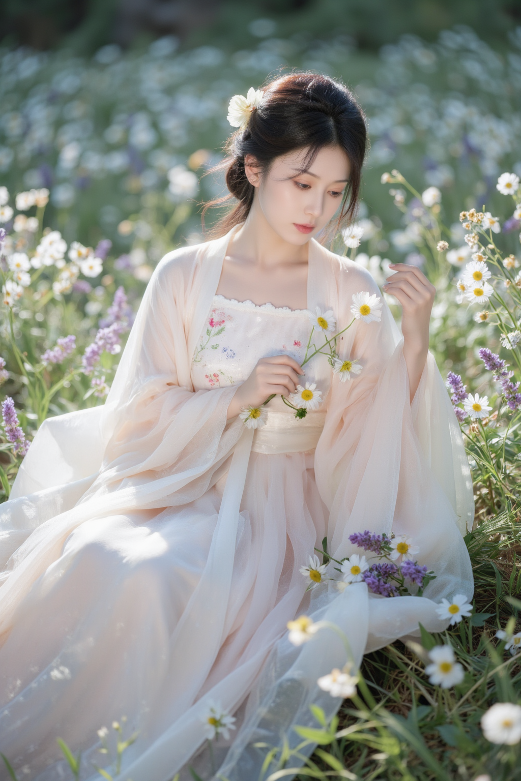 花海中的唯美少女